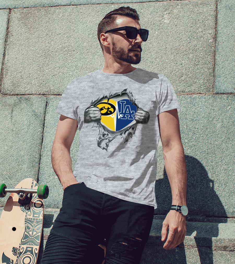 Hawkeyes Dodgers La Heart Symbol Torn Reveal T-Shirt