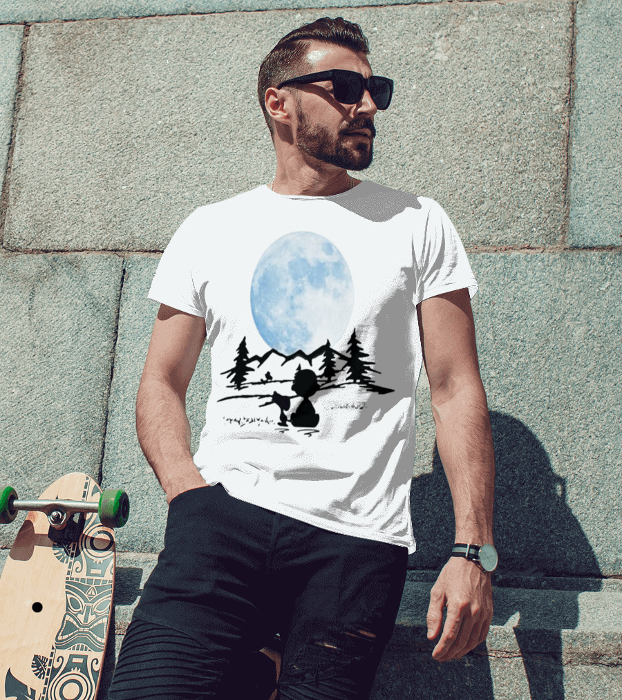 Snoopy And Charlie Brown Camping Under Full Moon T-Shirt