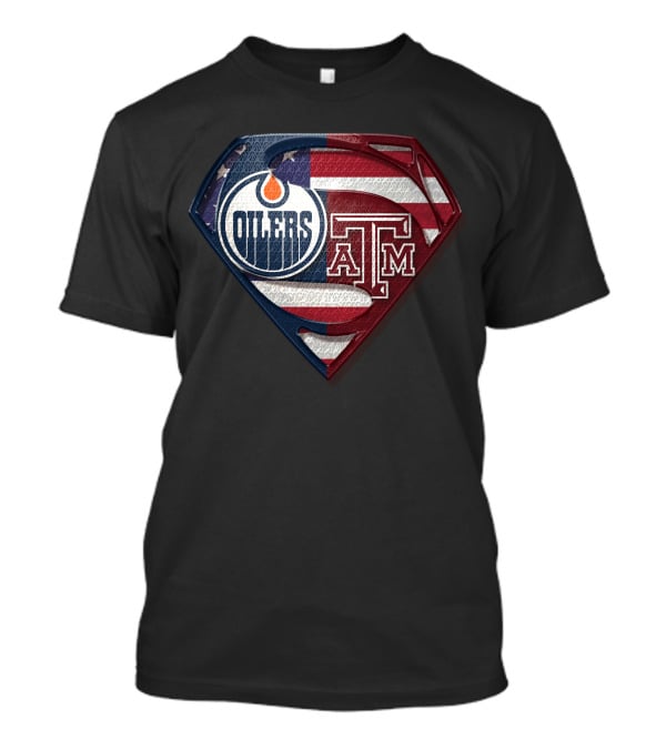 Oilers A&M Superman Shield American Flag T-Shirt