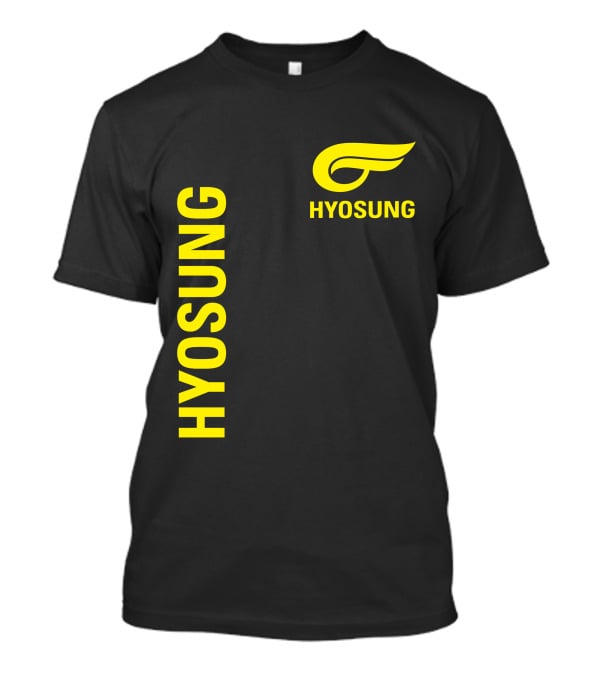 HYOSUNG Logo Stylized Yellow Text Brand T-Shirt