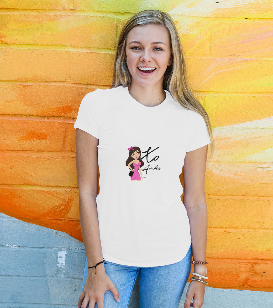 Xo Amber Scholl Pink Dress Cartoon T-Shirt