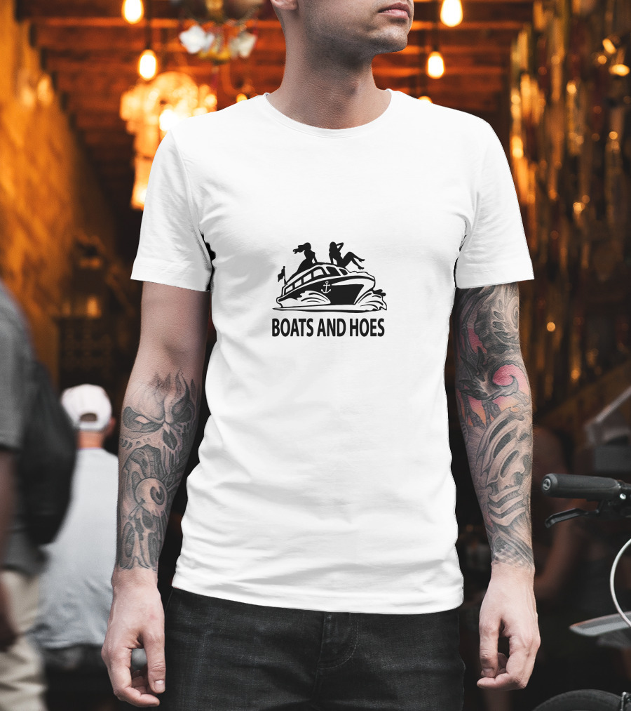 Boats And Hoes Song Inspired Yacht Silhouette With Anchor T-Shirt