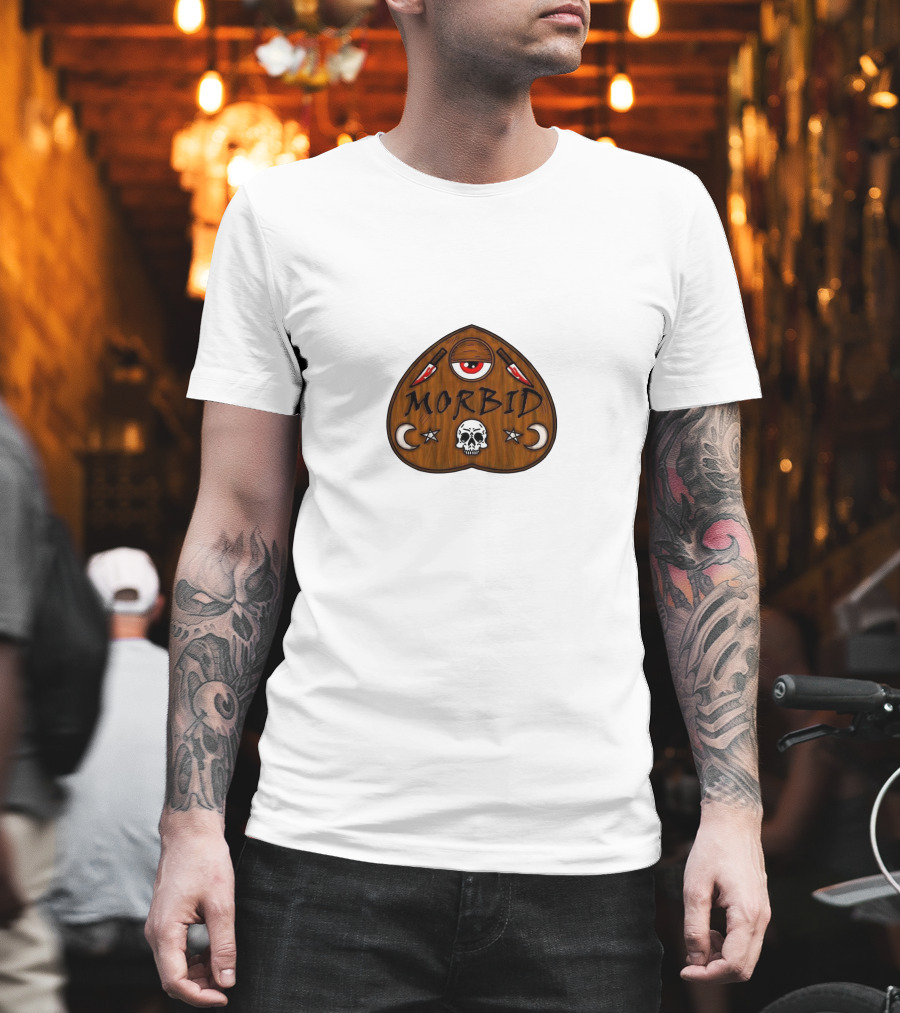 Morbid Podcast Wood Ouija Skull Knives Crescent Moon T-Shirt