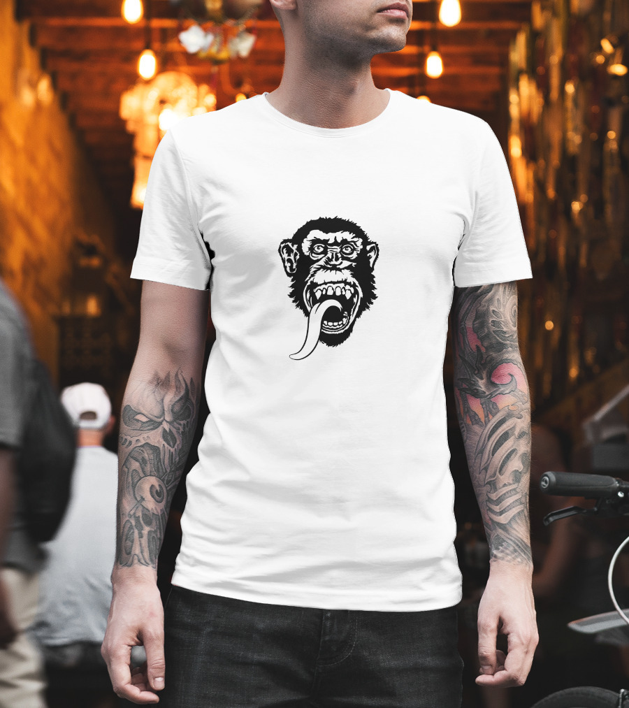 Gas Monkey Tongue-Out Black And White Monkey Head T-Shirt