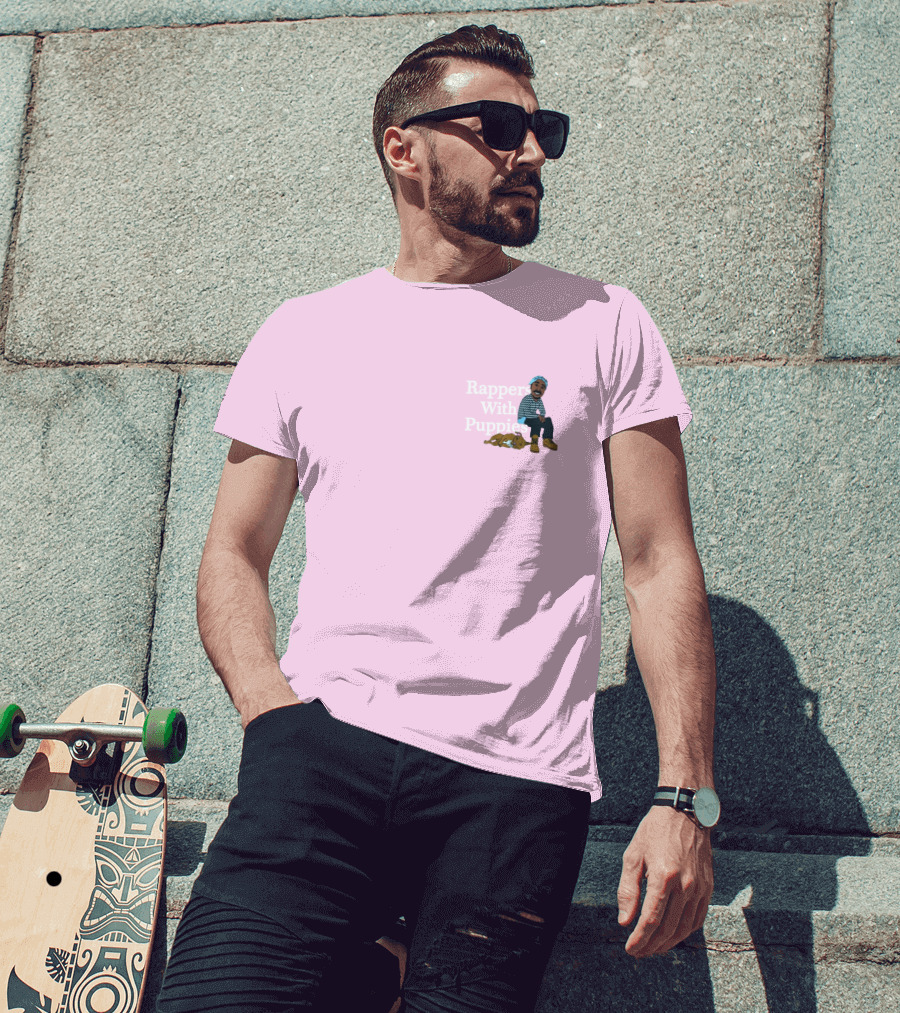 Rappers With Puppies Zumiez Pink Background Beanie And Boots T-Shirt