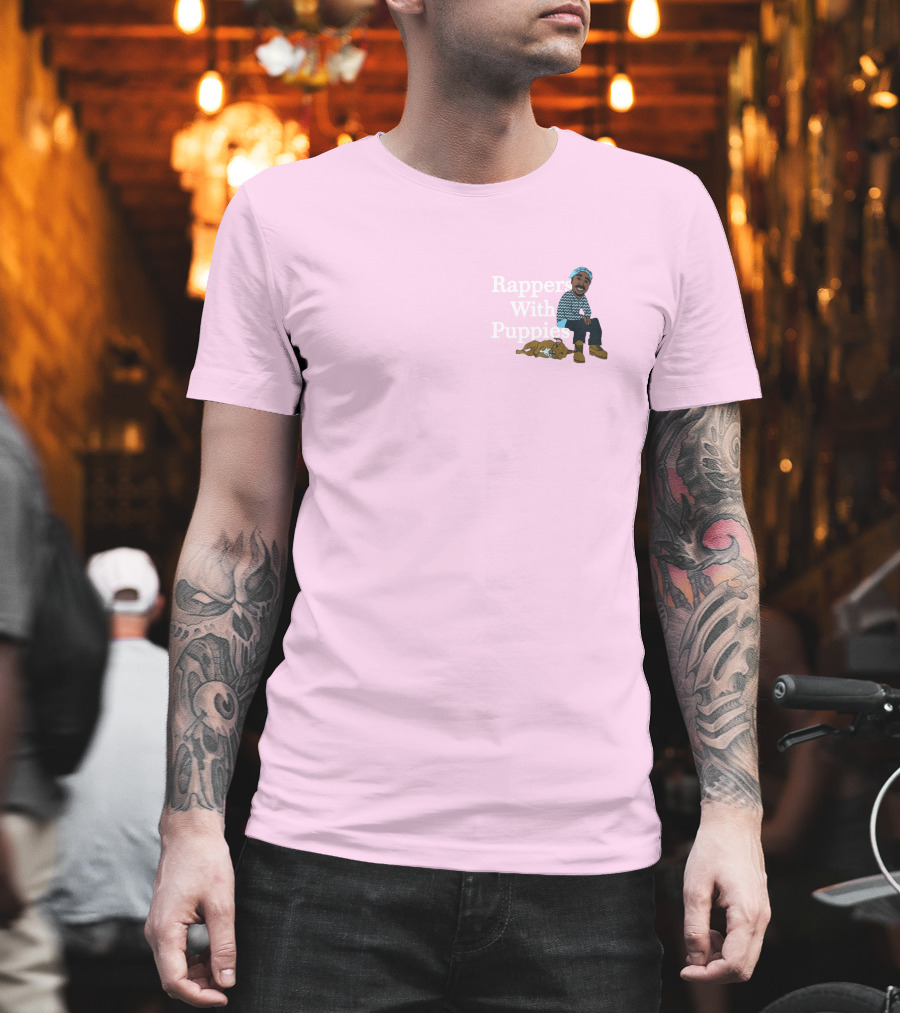 Rappers With Puppies Zumiez Pink Background Beanie And Boots T-Shirt