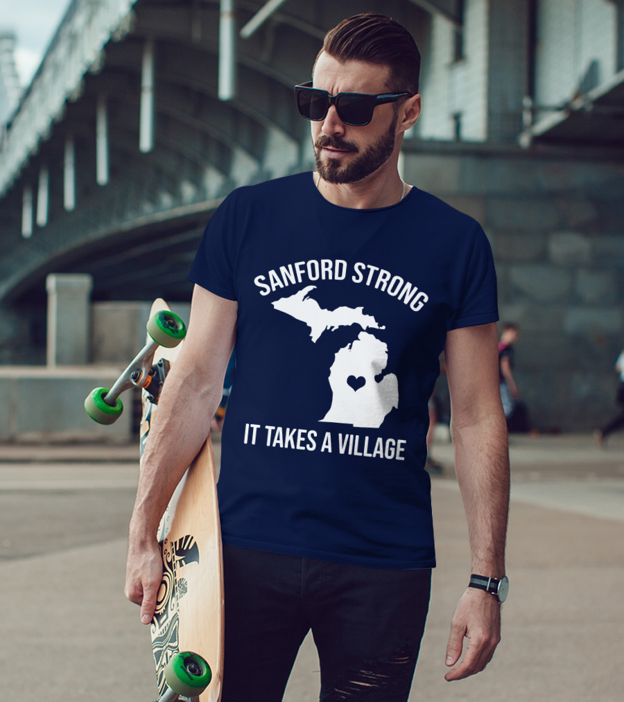 Sanford Strong It Takes A Village Michigan Map Heart T-Shirt