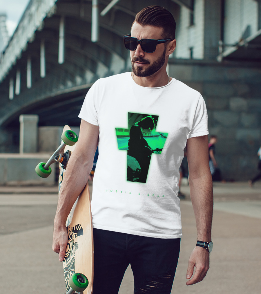 Justin Bieber Cross Silhouette Neon Green T-Shirt