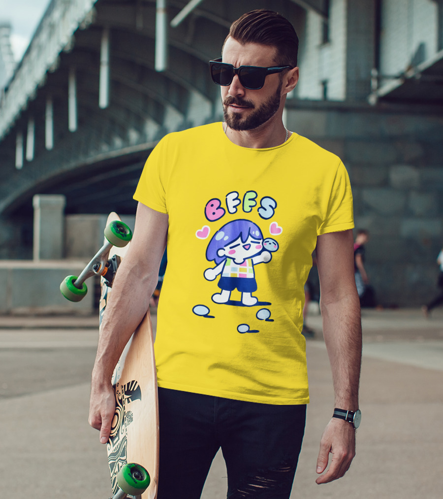Omocat Omori Kel BFFS Purple Hair Colorful Hearts T-Shirt