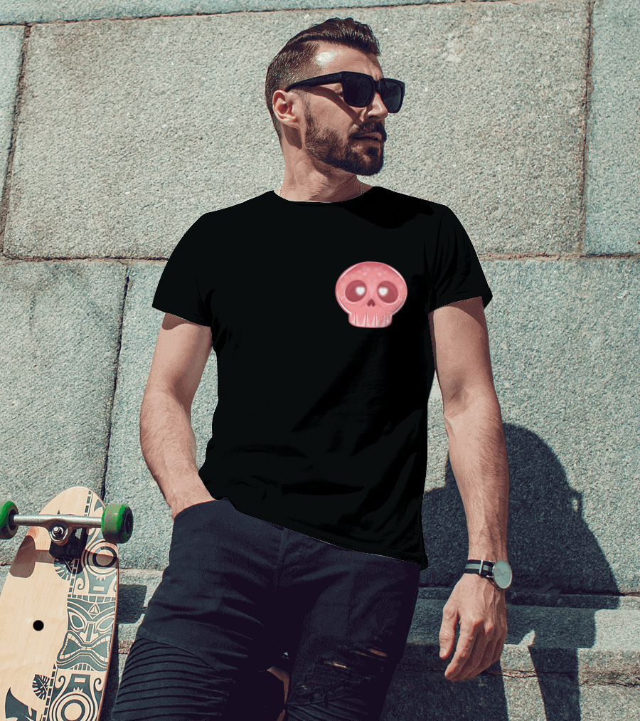 Shop The LukeIsDeaddd Merch Store Pink Heart-Eyed Skull T-Shirt