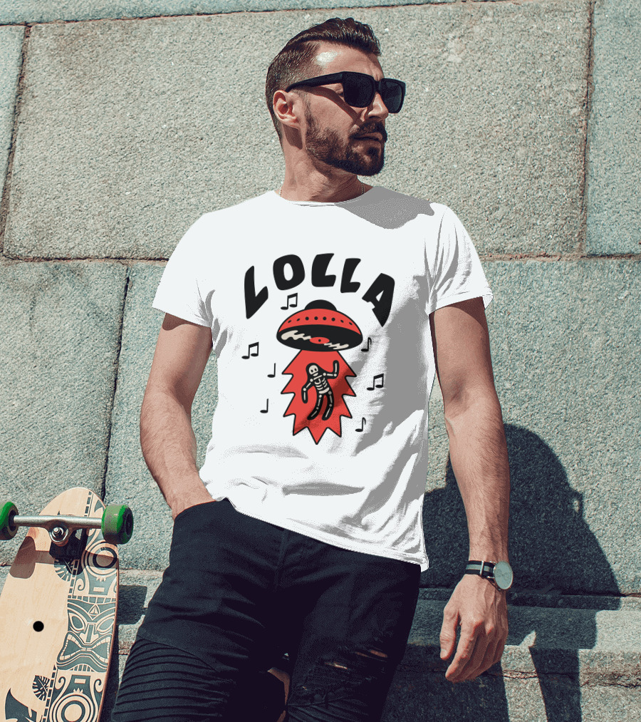 Lollapalooza Lolla UFO Skeleton Music Notes Merch T-Shirt