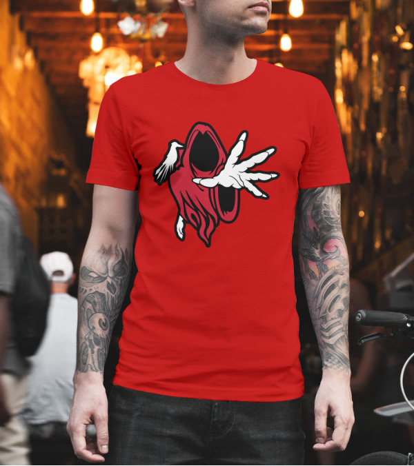 Psychopathic Merch Hell's Pit Wraith Iconic Red and White Hooded Figure T-Shirt Psychopathic Merch Hell's Pit Wraith Iconic Red and White Hooded Figure T-Shirt