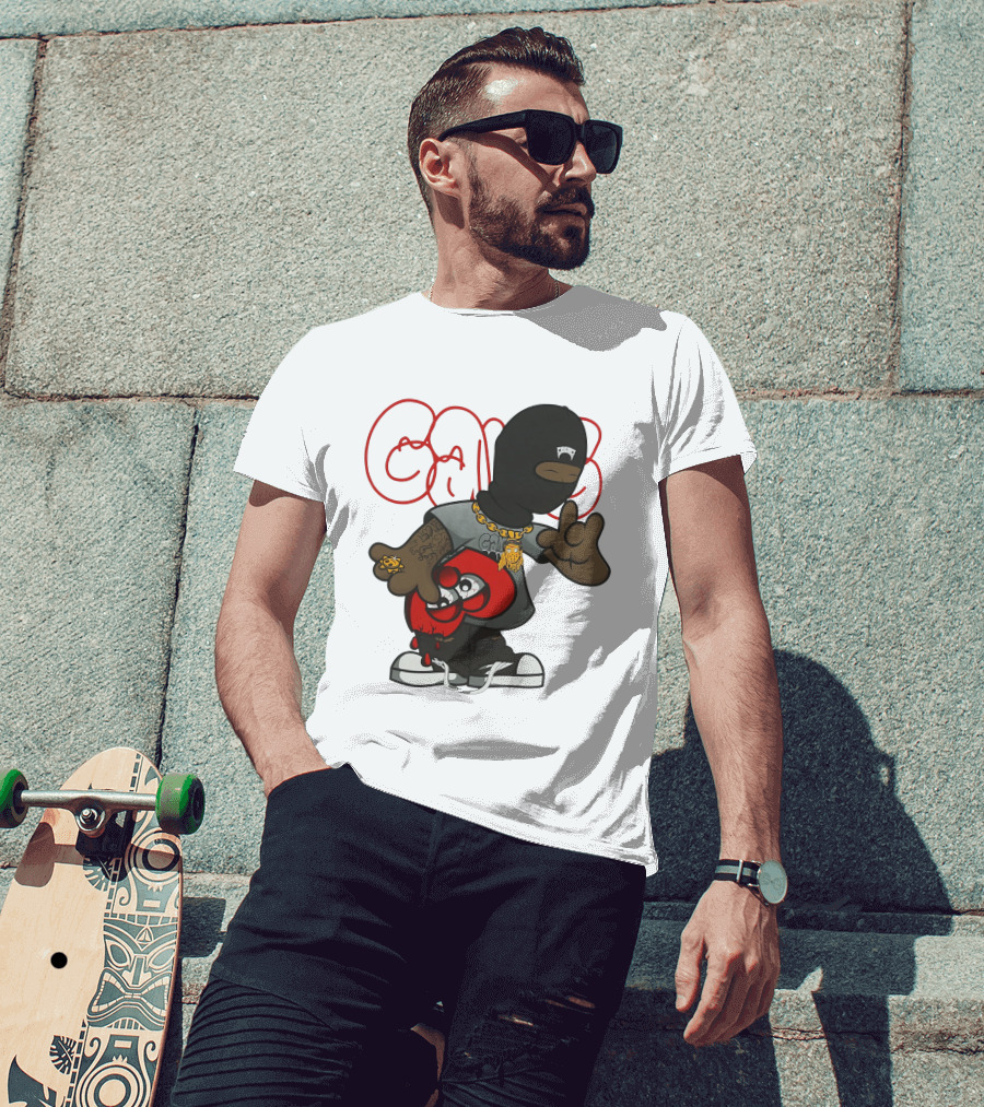 Ski Mask Heart GloGangWorldWide Cartoon Character With Chain And Tattoo T-Shirt