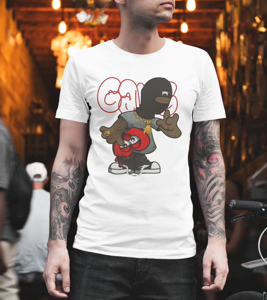 Ski Mask Heart GloGangWorldWide Cartoon Character With Chain And Tattoo T-Shirt
