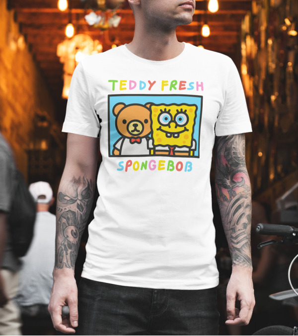 Teddy Fresh SpongeBob Bear Cartoon Collaboration T-Shirt Teddy Fresh SpongeBob Bear Cartoon Collaboration T-Shirt