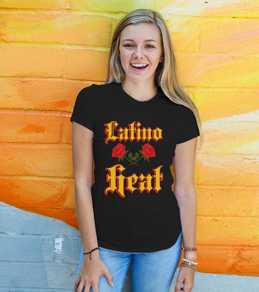 Latino Heat Red Roses Bold Font T-Shirt