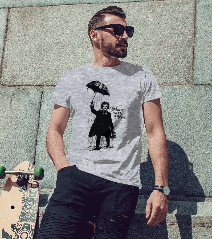 When It Rains It Poes Edgar Umbrella T-Shirt