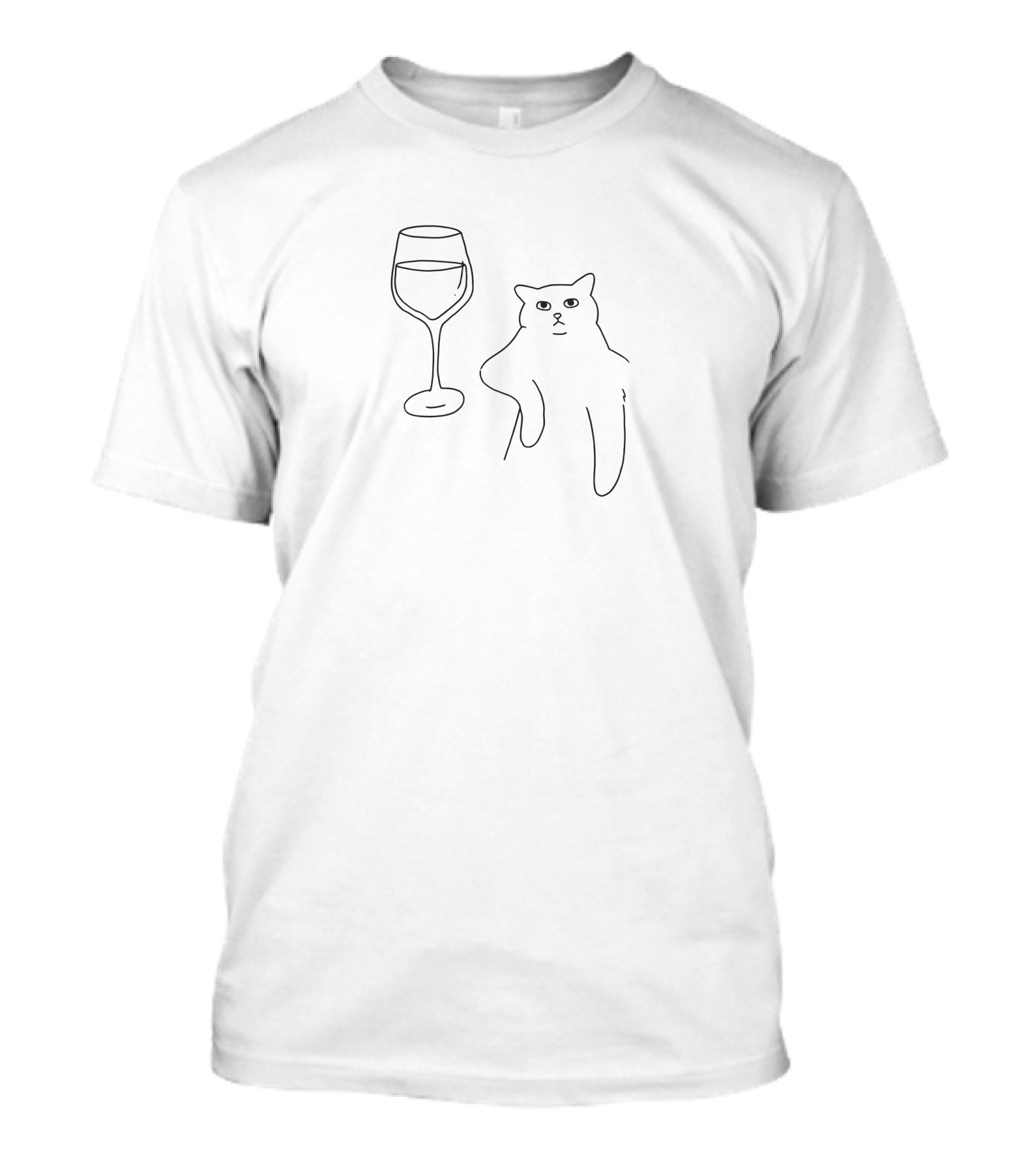 Poorly Drawn Cats Wine Cat Minimalist Line T-Shirt