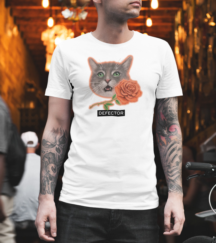 Defector Grey Cat With Orange Rose T-Shirt