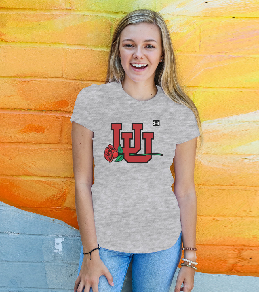 Utah Utes Interlocking Logo With Rose Under Armour Football T-Shirt