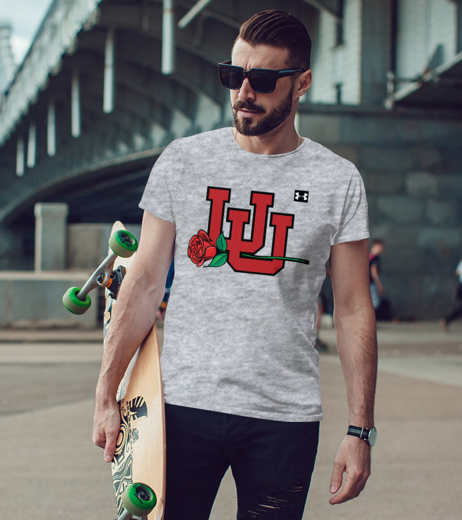 Utah Utes Interlocking Logo With Rose Under Armour Football T-Shirt