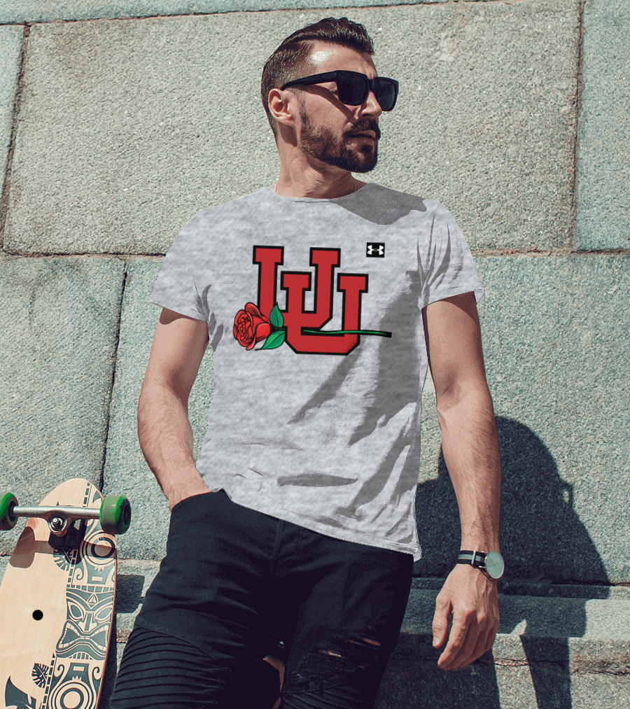 Utah Utes Interlocking Logo With Rose Under Armour Football T-Shirt