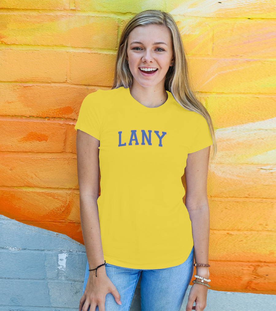 Lany Blue Lettering On Yellow Varsity Crewneck T-Shirt