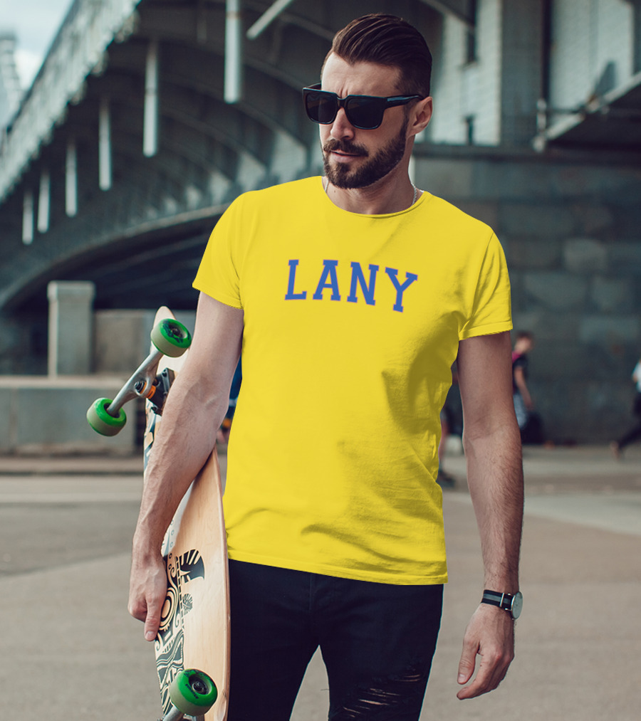 Lany Blue Lettering On Yellow Varsity Crewneck T-Shirt