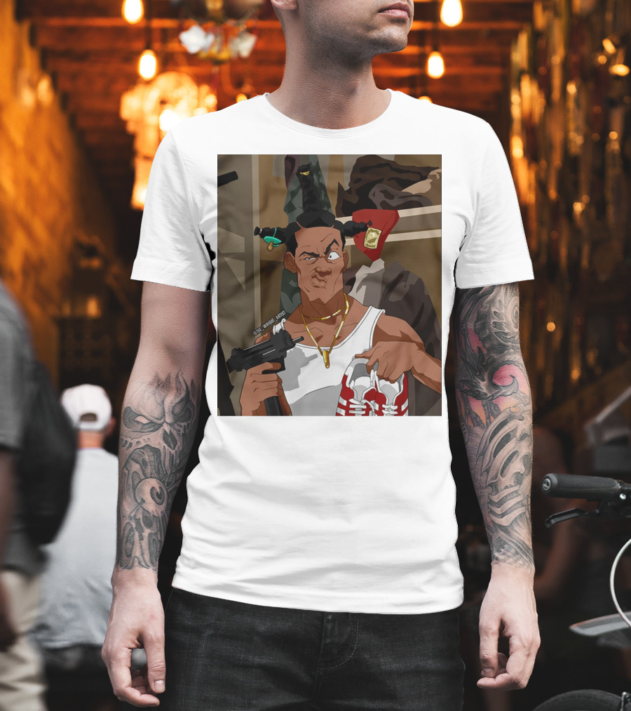 Loc Dog Mens Society Parody Character Holding Sneakers And Gun T-Shirt