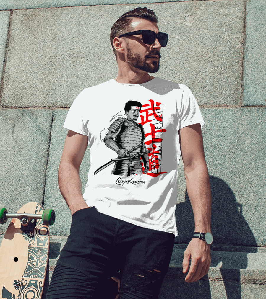 CoryxKenshin Samurai In Armor With Red Kanji T-Shirt
