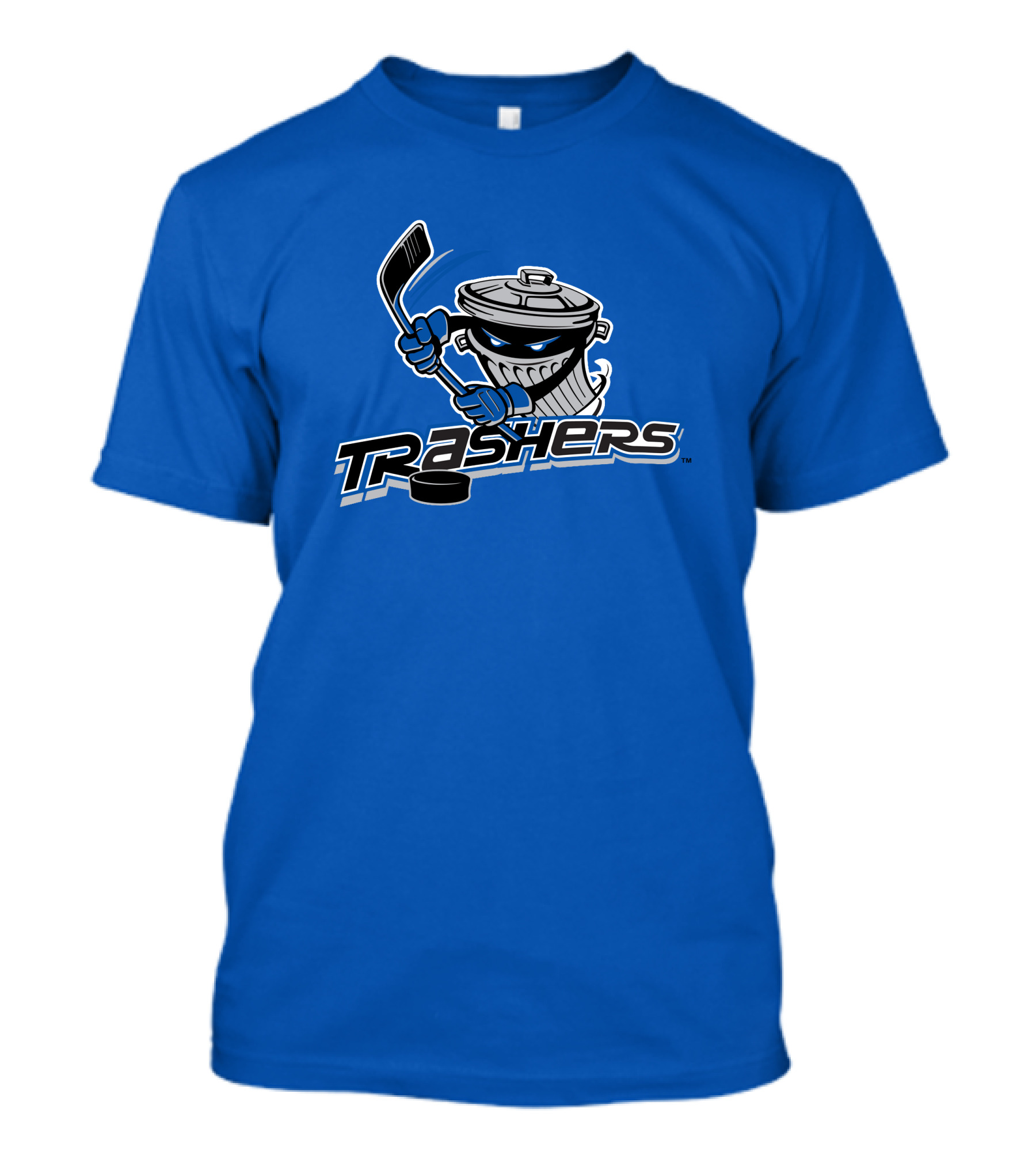 Danbury Trashers Blue Logo Hockey Trash Can Mascot T-Shirt