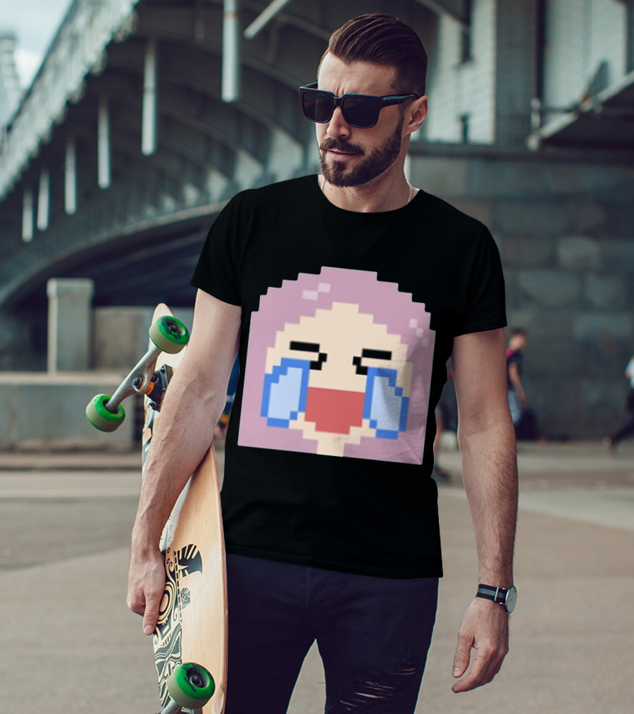 Fufambam Shop Pixel Art Crying Laughing Face T-Shirt