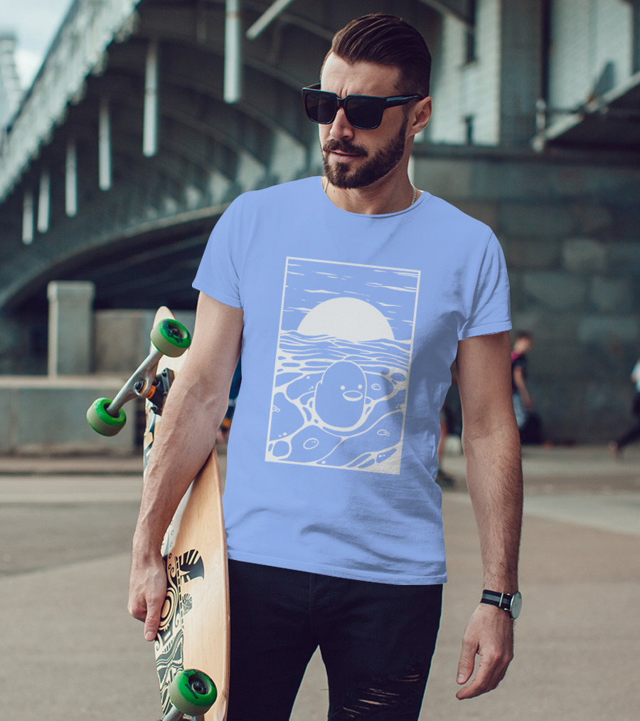 Tubbo By The Sea Shop Duck Sunset Ocean Waves T-Shirt