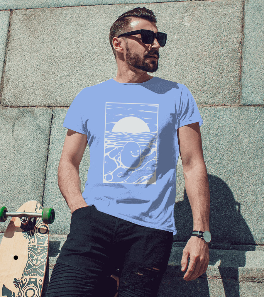 Tubbo By The Sea Shop Duck Sunset Ocean Waves T-Shirt
