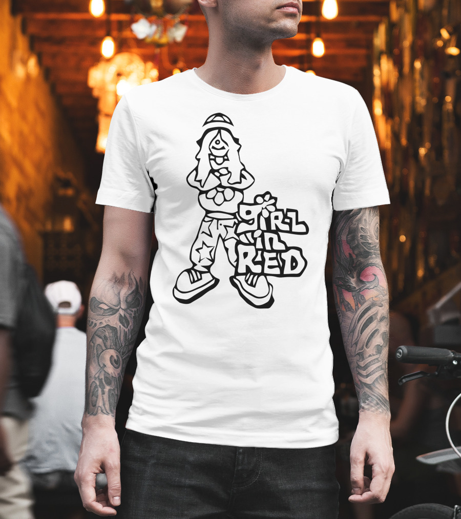 Girl In Red Cartoon Figure With Star Pants T-Shirt