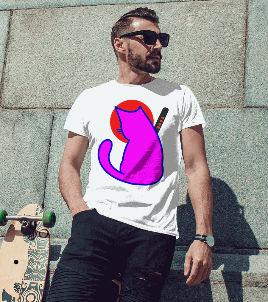 Sodapoppin Merch Pink Cat Samurai Sun T-Shirt