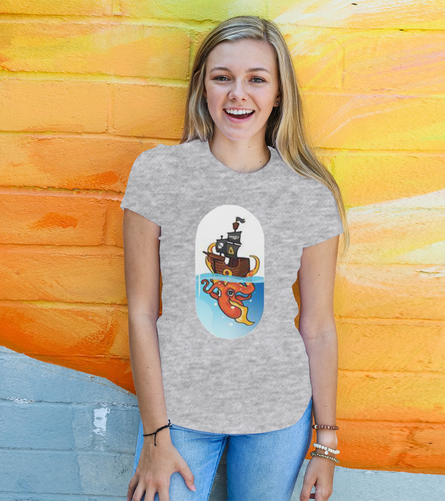 A For Adley Pirate Ship And Orange Octopus Adventure T-Shirt