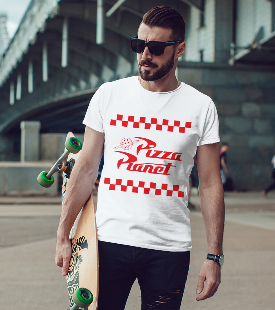 Toy Story Pizza Planet Logo With Red Checkered Border T-Shirt