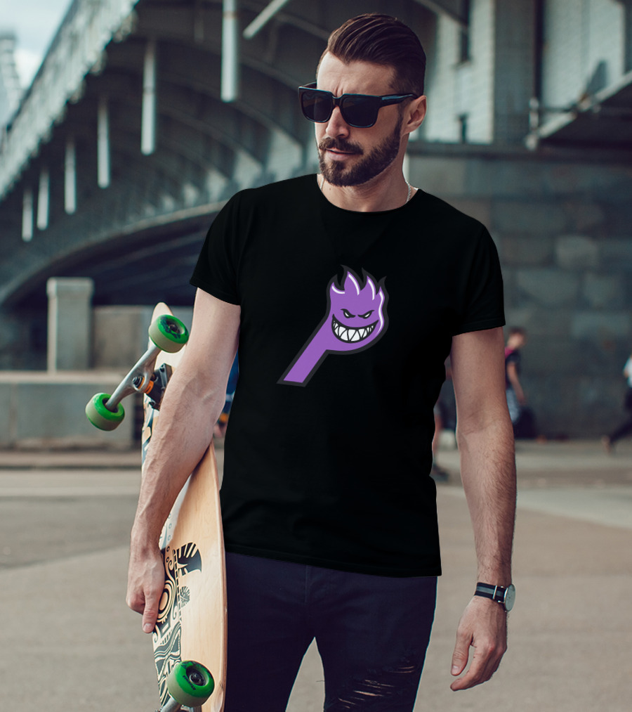 Palace Spitfire Purple Flame Logo With Smiling Face T-Shirt