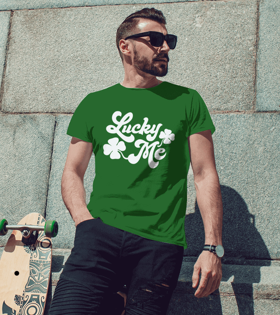 Charlie Hustle Lucky Me St Patrick's Day Green Shamrock T-Shirt