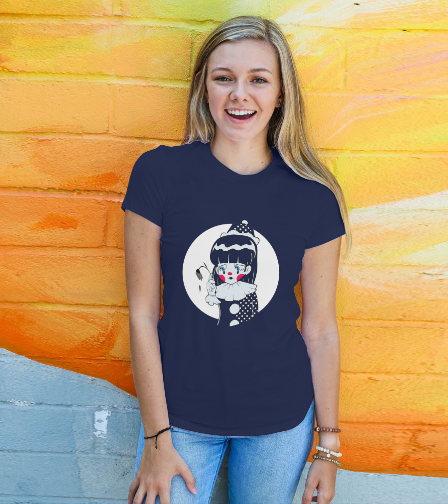Circusteeth Shop Sad Clown Tearful Pierrot Holding Wilted Flower T-Shirt