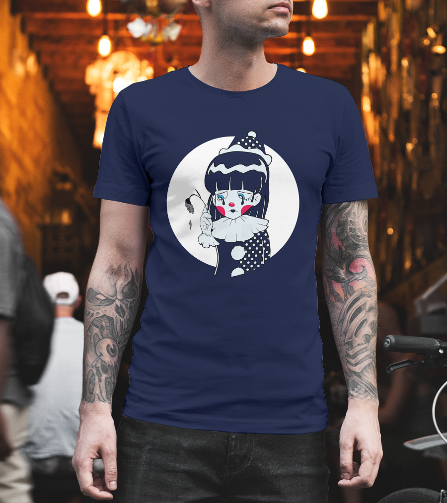 Circusteeth Shop Sad Clown Tearful Pierrot Holding Wilted Flower T-Shirt
