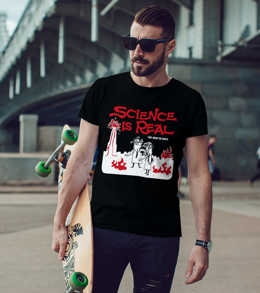 Science Is Real They Might Be Giants Volcanic Cartoon Scene T-Shirt