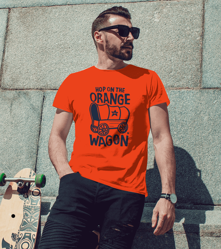 Hop On The Orange Wagon HOU Football T-Shirt