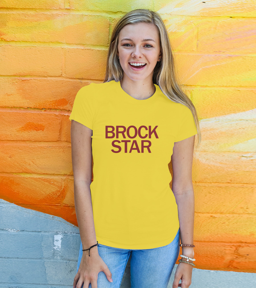 Raygun Merch Brock Star Gold Bold Text On Yellow T-Shirt