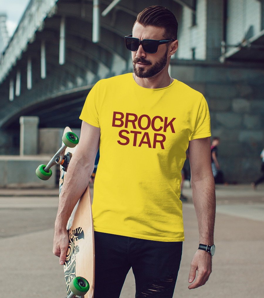 Raygun Merch Brock Star Gold Bold Text On Yellow T-Shirt