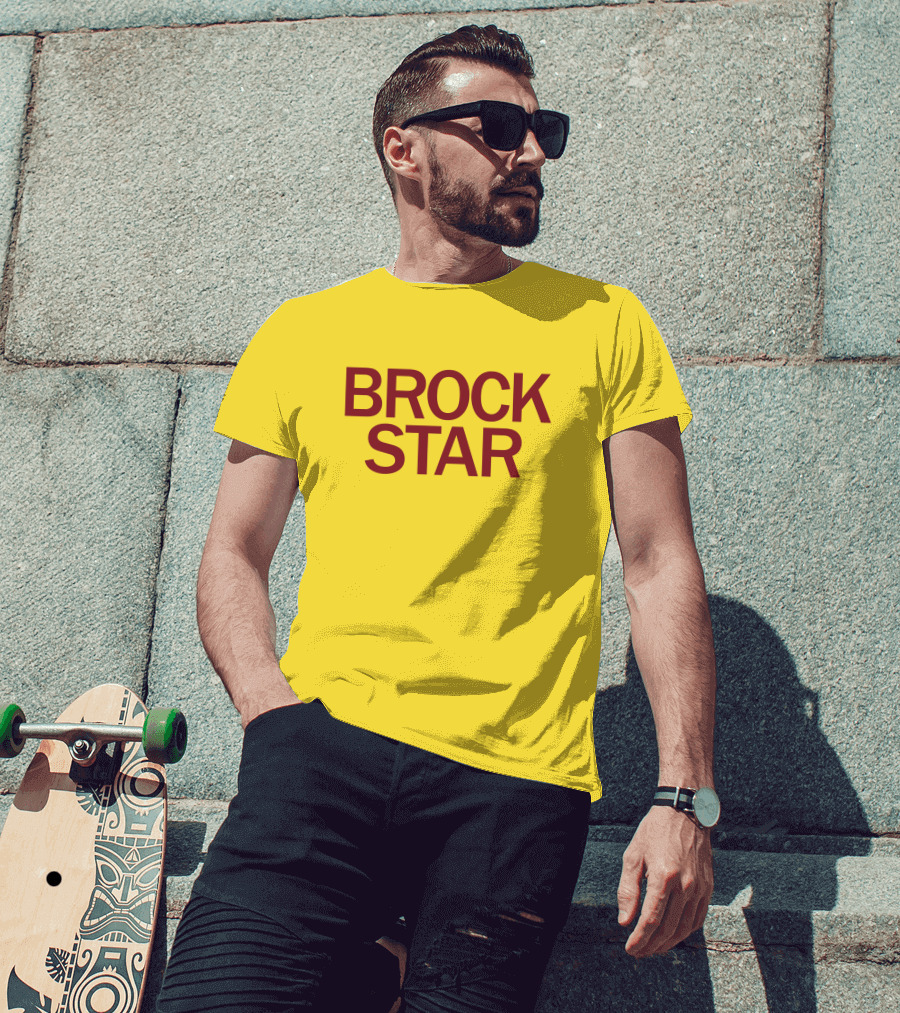Raygun Merch Brock Star Gold Bold Text On Yellow T-Shirt