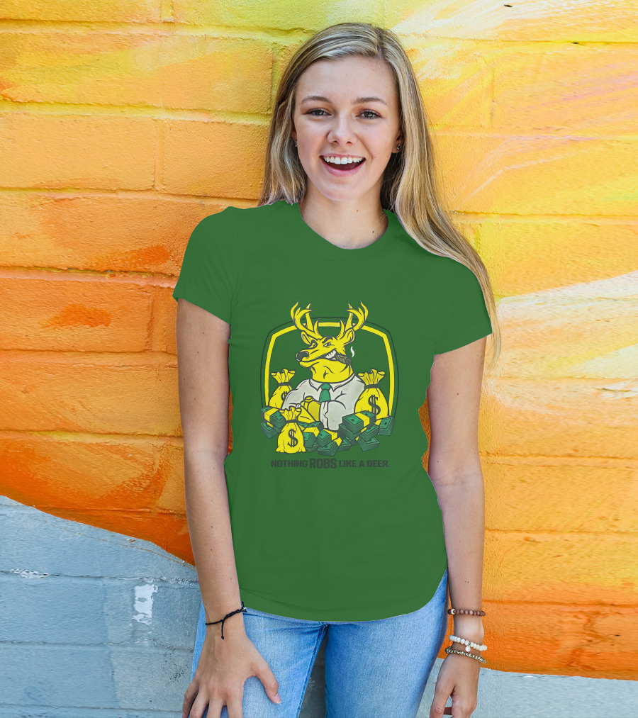 Jonah Furman Smoking Cartoon Business Deer Holding Cash Nothing Robs Like A Deer T-Shirt