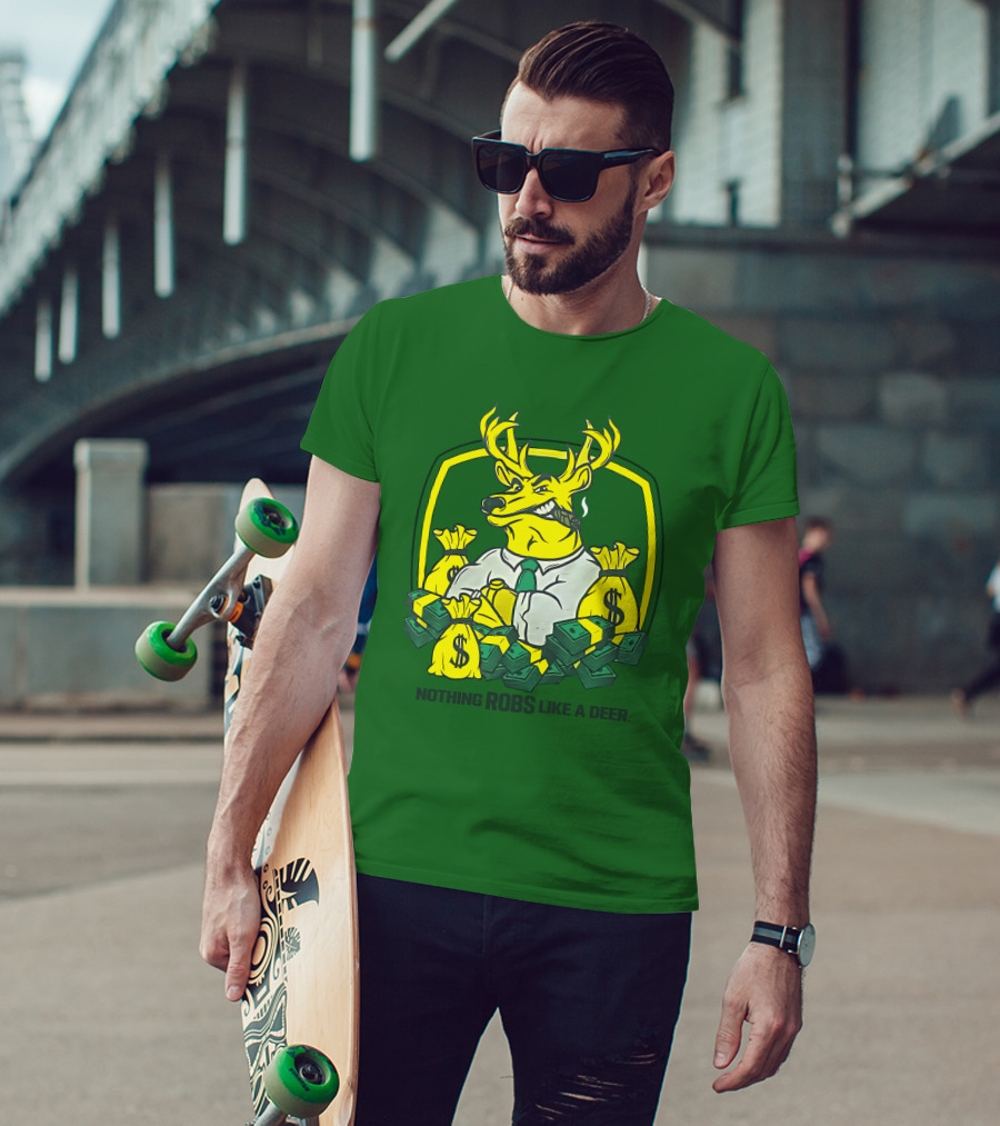 Jonah Furman Smoking Cartoon Business Deer Holding Cash Nothing Robs Like A Deer T-Shirt