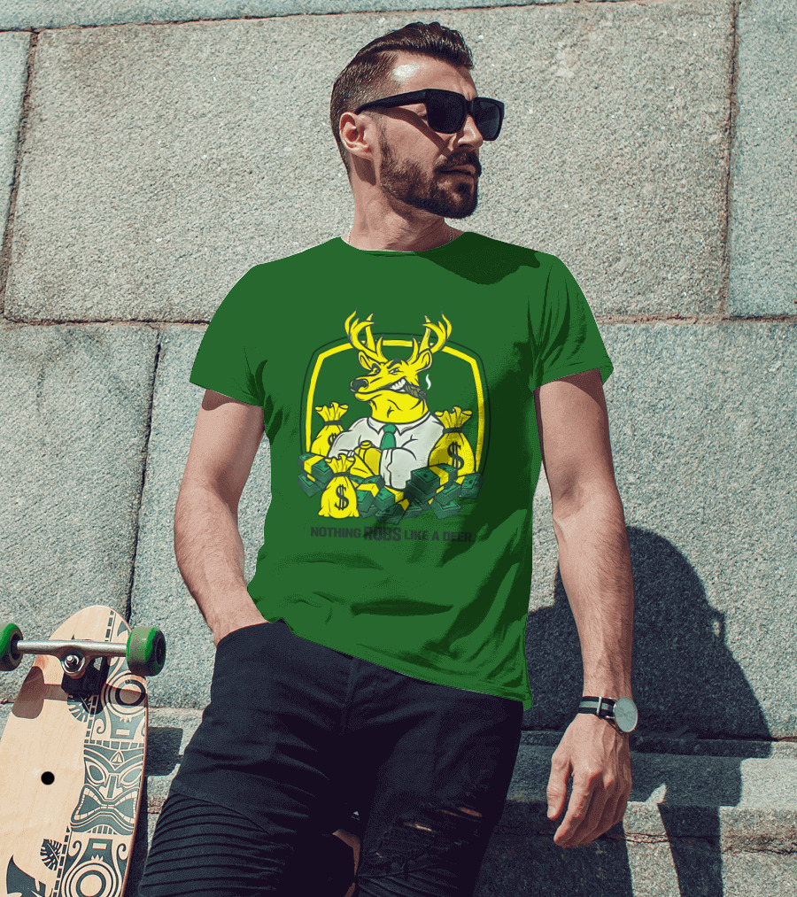 Jonah Furman Smoking Cartoon Business Deer Holding Cash Nothing Robs Like A Deer T-Shirt